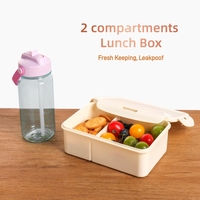 Boîte à lunch rectangulaire en plastique OEM de 1,3 L avec logo personnalisé, compartiment verrouillable et couverts, sans BPA, qualité alimentaire