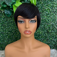 Perruque Courte Droite Naturelle en Cheveux Humains, Sans Colle, Entièrement Faite à la Machine, avec Frange, Coupe Pixie Bob pour Femmes Noires
