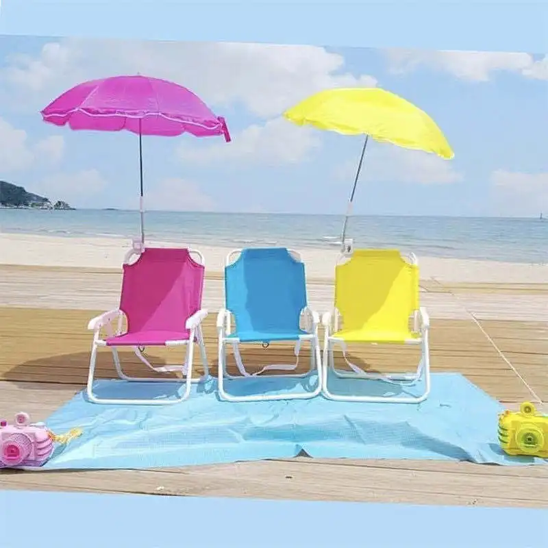 Gấp trẻ em mùa hè Sun Shade cắm trại dễ dàng thiết lập trẻ em bé bãi biển Ngoài trời ghế với ô kim loại sắt trăng ghế 1pcs