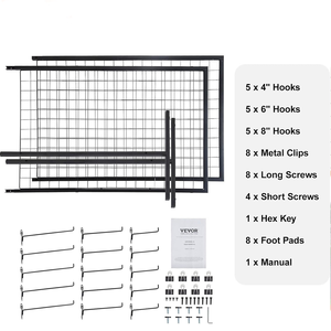 Panneaux muraux en grille de fer Db Wholesale, lot de 2, présentoirs autoportants double face, étagères suspendues en métal à base en T, style industriel - Product Image 5