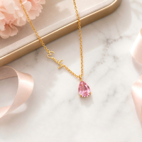 Collier personnalisé en acier inoxydable plaqué or 18 carats PVD, étanche, avec nom en écriture cursive et pierre de naissance, bijoux pour femmes, cadeau de la Saint-Valentin