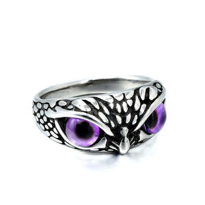 工場直販デーモンアイズフクロウパンクジュエリーカップル動物ステンレス鋼プロミスリングジュエリー女性用男性リング - Product Image 5