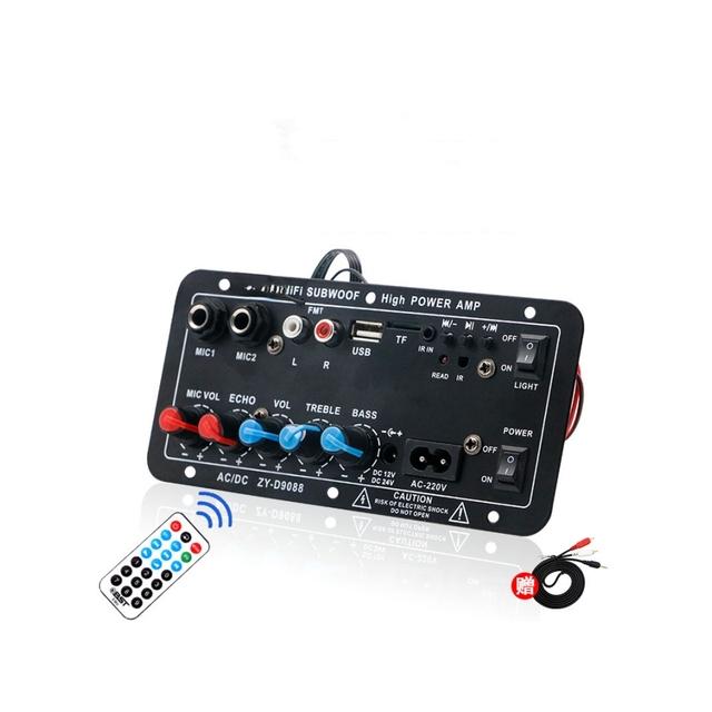 Subwoofer Digital Amplifier Board Dual Microphone Karaoke Amplifier Reverb 12V 24V 220V For 8-12 Inch Speaker...