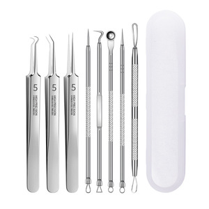 8pcs Stainless Steel <b>Blackhead</b> Remover Kit Acne Needle Comedone <b>Extractor</b> <b>Tool</b> Set for Face Care - Product Image 1