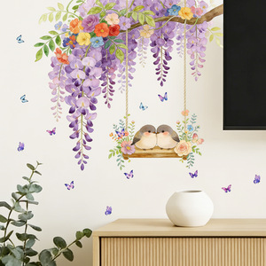 Autocollants muraux <span class=keywords><strong>3D</strong></span> en PVC imperméable écologiques à fleurs violettes, <span class=keywords><strong>design</strong></span> traditionnel pour la décoration de la maison, salon - Product Image 6