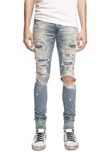 Jeans para Hombre Yiwu Demand Crystal Painter Destory Jeans Clásicos en Color Índigo - Product Image 3