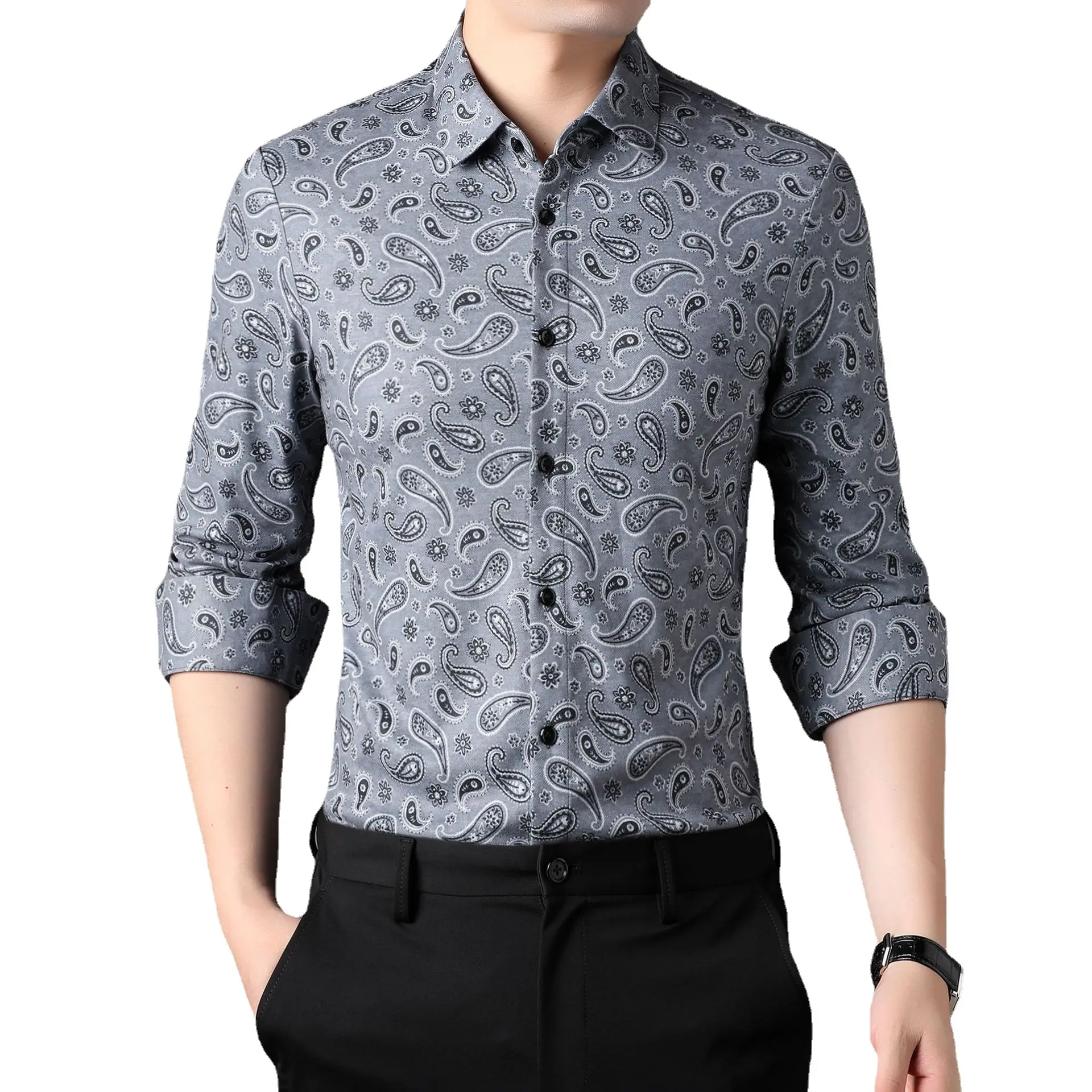 Camisa de manga larga coreana para hombre, camisa de lana, novedad, otoño e invierno, 2023
