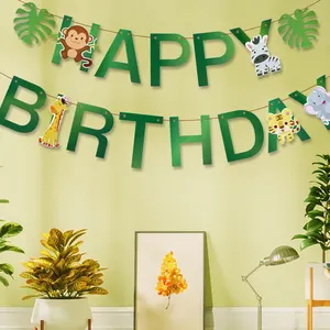 1 pezzo foresta animale felice festa di <span class=keywords><strong>compleanno</strong></span> bandiera tirare bandiera decorazione all'ingrosso - Product Image 1