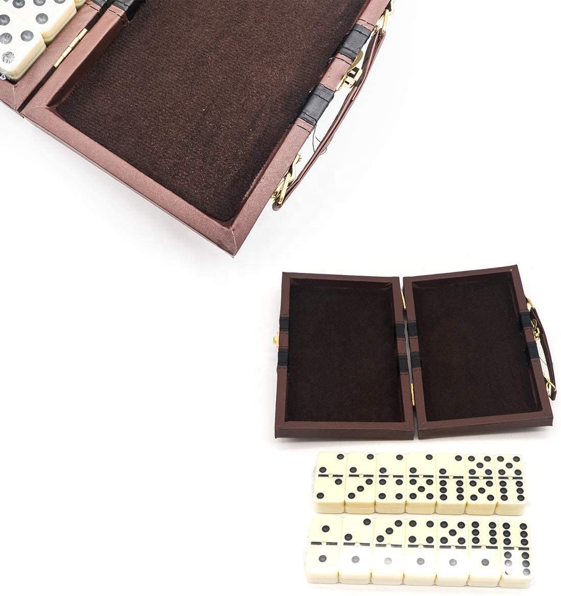Кожаные наборы домино с золотым спиннером Double Six Dominoes Game на заказ, цвета слоновой кости