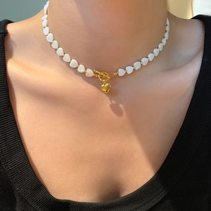 Collier élégant et simple en perles de coquillages naturels en forme de <span class=keywords><strong>cœur</strong></span> avec fermoir OT pour femme, bijou tendance, cadeau - Product Image 5