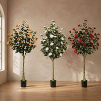 Árbol de Camelia Artificial en Maceta, Árbol Topiario de Flores Multicolores para Decoración de Interiores de Casa, Hotel y Vestíbulo, Venta al por Mayor