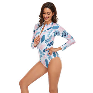 Maillot de bain une pièce à manches longues pour femmes athlétique éruption garde fermeture éclair imprimé fleuri <span class=keywords><strong>surf</strong></span> maillot de bain maillot de bain - Product Image 3