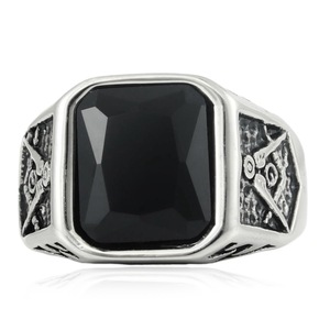 yunnique <b>Titanium</b> Steel <b>Ring</b> Square Black Stone Geometric Design Unisex Jewelry Gift - Product Image 4