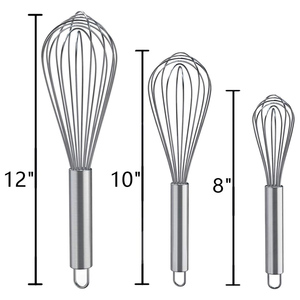 Batidor de hilo de acero inoxidable manual de 8/10/12 pulgadas, multifuncional para huevos, crema y mantequilla, ideal para repostería y mezclas en la cocina del hogar. - Product Image 2