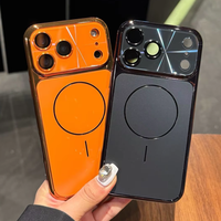 Étui de téléphone CaseRich de luxe magnétique en TPU+PC avec grande fenêtre en verre protectrice pour iPhone 11-17 Pro Max, finition laser électroplaquée mate