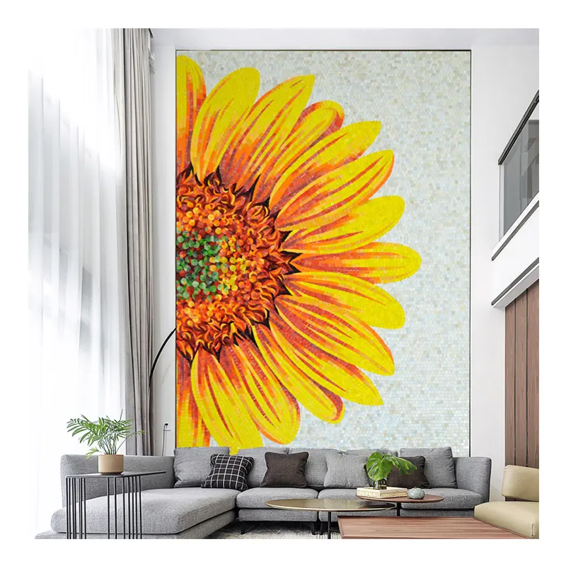 ZF Customized sunflower art painting oil painting flower mosaic mural design flower pattern artistic glass mosaic