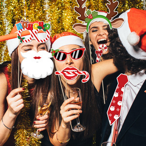 Christmas Photo Booth Props Kit Santa Hat Glasses Decoration for Xmas Party Photography <strong>Background</strong> Supplies Holiday Festival Fun - Product Image 3
