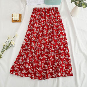 Women's Vintage Floral Printed Chiffon <strong>Skirt</strong> <strong>Elastic</strong> High Waist Breathable Casual Midi <strong>Skirt</strong> for Beach Summer Fast Service - Product Image 3