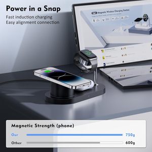 Soporte de cargador inalámbrico magnético fuerte Cargadores de teléfono celular multifuncionales Oficina 3 en 1 Cargador inalámbrico Reloj de teléfono Caliente 2024 - Product Image 6