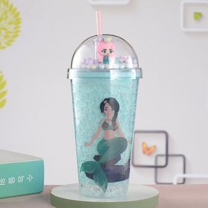 Nueva pajita de plástico doble sirena creativa verano hielo vidrio gran oferta muñeca de dibujos animados taza de agua - Product Image 3