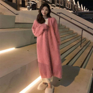 Abrigo largo liso grueso de invierno de alta calidad para <span class=keywords><strong>mujer</strong></span>, suéter Maxi de punto con parte delantera abierta holgado, cárdigans de <span class=keywords><strong>manga</strong></span> abullonada personalizados para <span class=keywords><strong>mujer</strong></span> - Product Image 2