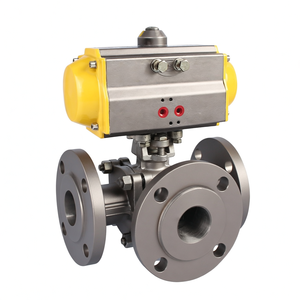 Válvula de Bola Neumática de Brida DIN de 3 Vías, Acero Inoxidable 304, Válvula Neumática de Retorno por Resorte - Product Image 1