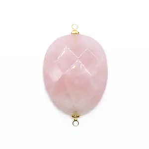 Colgante de cristal de cuarzo rosa, accesorio con doble sombrero dorado, venta al por mayor de piedras preciosas, 2023 N
