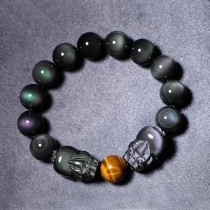 Bracelet en <span class=keywords><strong>obsidienne</strong></span> dorée naturelle polie, perles bouddhistes <span class=keywords><strong>Pixiu</strong></span>, pierre œil de tigre, pierre précieuse énergétique, cadeau d'affaires du Nouvel An pour hommes et couples - Product Image 3