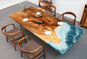 Luxus Massivholz <span class=keywords><strong>Revier</strong></span> Resin Design Kunden spezifischer Esstisch Massiver Walnussholz Ocean Epoxy Resin Couch tisch - Product Image 2