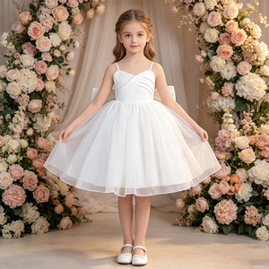 MQATZ Vestidos de Fiesta para Niñas Estilo Europeo y Americano, Vestidos Blancos con Tirantes y Lazos Grandes - Product Image 2