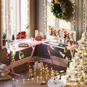 Mesa DE JUEGOS DE Pc en forma de L, Mesa de juegos, <span class=keywords><strong>escritorio</strong></span> de computadora, mesa de computadora grande rosa <span class=keywords><strong>para</strong></span> juegos <span class=keywords><strong>para</strong></span> <span class=keywords><strong>niñas</strong></span> - Product Image 6