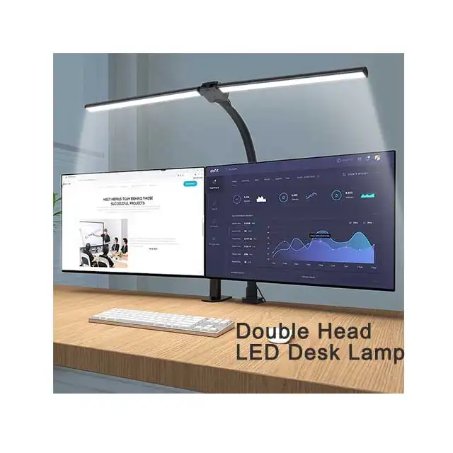 Double Head LED Desk Lamp Modern Architect Brightest Workbench Lighting 5 Color Modes and 5 Dimmable Eye Protection for Monitor