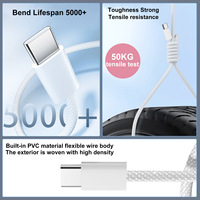 Câble tressé USB-C vers USB-C 1M 3A PD 60W pour iPhone 15 16, câble de charge rapide et de transfert de données en nylon tressé pour I15 Pro 16