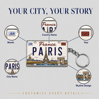 Porte-clés Souvenir Personnalisé Allemagne Espagne Paris France Dubaï Plaque Métallique Mini Voitures Numérotées
