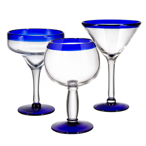Verrerie mexicaine personnalisée verres à cocktail margarita vintage recyclables à bord bleu cobalt verres à margarita vente en gros - Product Image 3