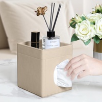 Elegante Cubierta de Caja de Pañuelos de Escritorio de Cuero PU de Lujo con Bandeja de Almacenamiento, Logotipo Personalizado, Organizador Decorativo Cuadrado y Duradero