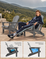 Chaise pliante Adirondack moderne pour extérieur, gris résistant aux intempéries, réglable, extensible pour parc et cour