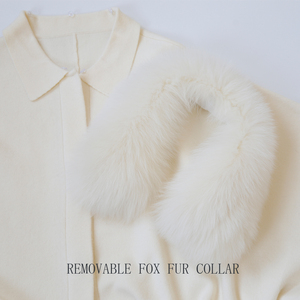 Blus wol kombinasi wanita, blus rajut satu ukuran cocok untuk semua lengan kelelawar pendek dengan kerah bulu - Product Image 3