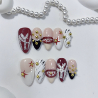 OEM ODM Faux ongles à presser faits main, motifs fleurs 3D, strass, perles, style français, en acrylique, réutilisables, avec logo personnalisé, vente en gros