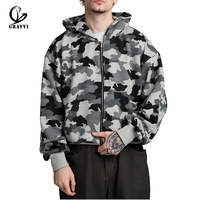 Gravvi Sweat à capuche oversize entièrement zippé 450GSM en molleton bouclette imprimé camouflage intégral Streetwear OEM ODM Marque privée Logo personnalisé