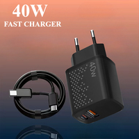 Chargeur rapide 2-en-1 USB-C 40W PD pour ordinateur portable et téléphone, adaptateur secteur EU/UK à double port avec câble de données – Meilleures ventes