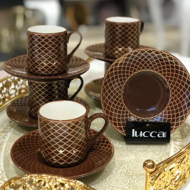 Lucca Porcelain Claudia Brown Coffee Set For Six Person