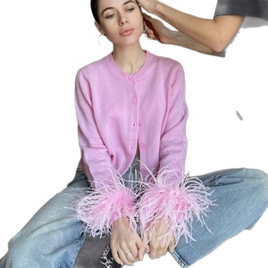 Nuovo Cardigan Lavorato a <span class=keywords><strong>Maglia</strong></span> a Maniche Lunghe in Tinta Unita per Donna con <span class=keywords><strong>Piume</strong></span> - Product Image 4