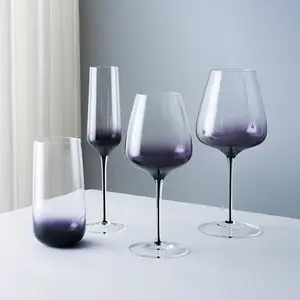 鉛フリークリスタルガラスハイステムブラッシュグラデーションバイオレットカラー赤ワインシャンパン水ガラスワインセットガラス製品