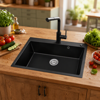 Évier de cuisine en quartz noir à poser, résistant à la chaleur, en granit composite, pour usine