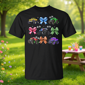 T-shirt Monster Truck Bow pour maman et fille, cadeau pour la fête des mères, noir - Product Image 3