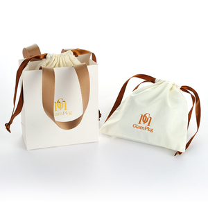 GLAMPKG Luxury <b>Drawstring</b> Dust Cotton Canvas Linen Jewelry Packaging Gift Exquisite Ribbon Handle Paper Bag With Custom Logo - Product Image 3