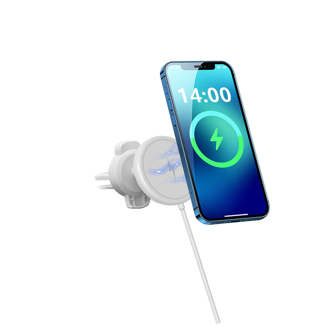 15W Fast Charge Magnetic Car Stand Wireless Charger 360 Degree Rotation Built-In Type-C Cable iPhone 16/15/14/13/12