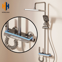 Robinet de salle de bain moderne thermostatique à affichage numérique carré réglable, ensemble de douche à jet pressurisé et massage pluie à double poignée, doux