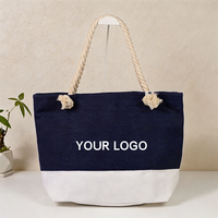 Tas Pantai Kanvas Putih Navy Heavyweight dengan Pegangan Tali Katun, Cetak Sublimasi Logo Kustom, Tas Tahan Lama untuk Perlengkapan Pantai